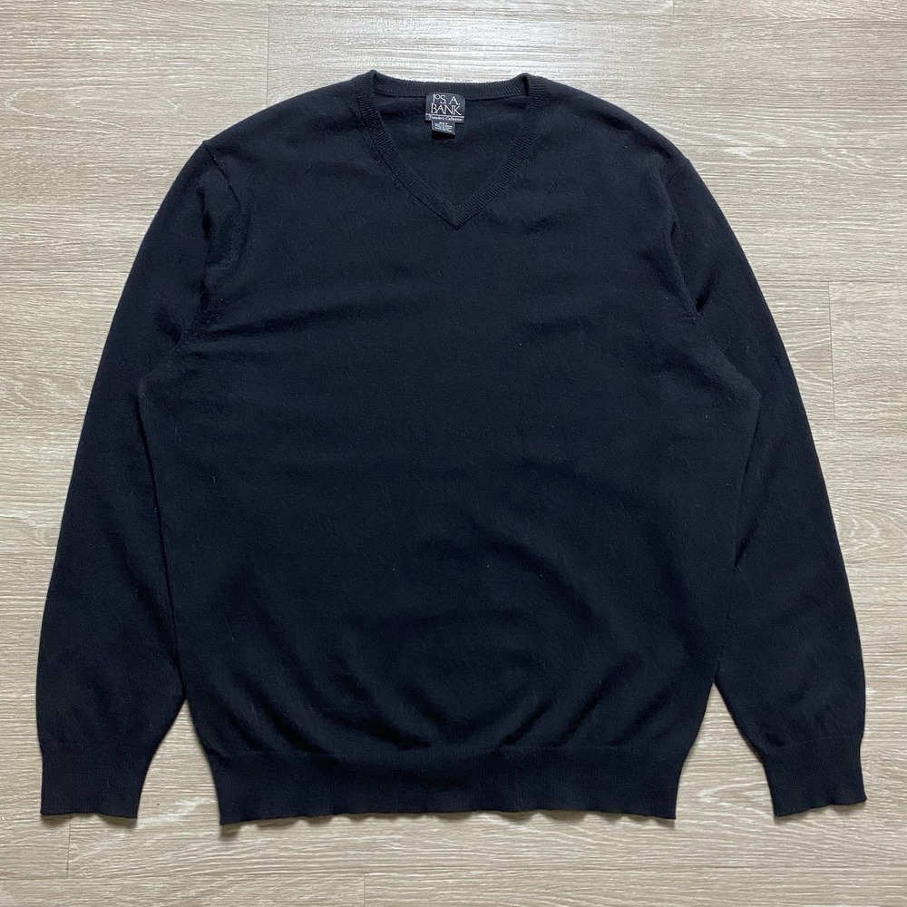 Jos. A. Bank 100% Cashmere V Neck Sweater Men's 2X Tall Black Preppy Soft Luxury